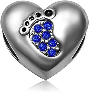 JMQJewelry Love Baby Feet Heart Mom Mommy Birthday Birthstone Jan-December Womens Beads Charms for Bracelets Mother Wife Sister Grandma Jewelry