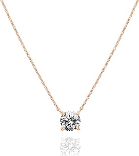 PAVOI 14K Gold Plated Crystal Solitaire 1.5 Carat (7.3mm) CZ Dainty Choker Necklace | Gold Necklaces for Women