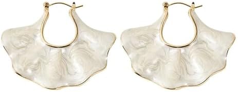 Dainty Leaf Earrings for Women Ginkgo Leaf Hoop Earrings Enamel Earrings Gold Sector Earrings Birthday Jewelry Gift for Women Girls