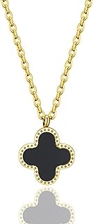 Clover Necklaces for Women | Four Leaf Clover Necklace Pendant | Lovely Gift - Black