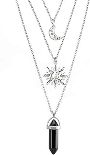 MJartoria Gothic Necklaces Chakra Sun and Moon Charm Pendant Layered Choker Necklace Set Gothic Jewelry for Women