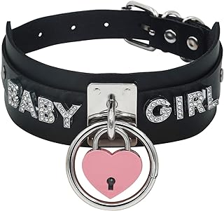 paloli Black Heart Padlock O-ring Choker Necklace for Women, Punk Gothic Letter Leather Collar Pink padlock Cosplay Jewelries