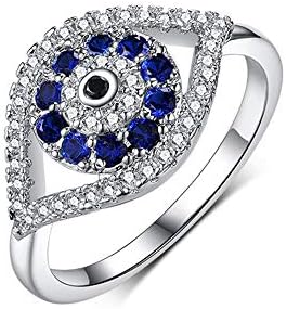 Cubic Zirconia Turkish Blue Evil Eye Ring with Sterling Silver Plating for Women & Girls - Size 6 to 10 - Sparkly, Stackable, and Hypoallergenic Fashion Jewelry