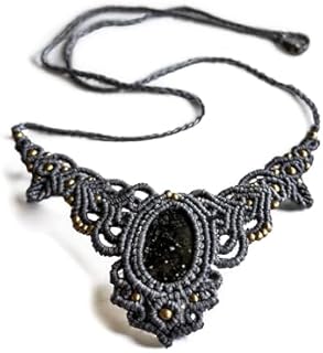 AYANA Black Onyx Handmade Macrame Necklace for Women | Adjustable Healing Crystal Pendant | Handcrafted Macramé Jewelry with Ethically Sourced Gemstones | Women's Ethnic Boho-chic Jewelry