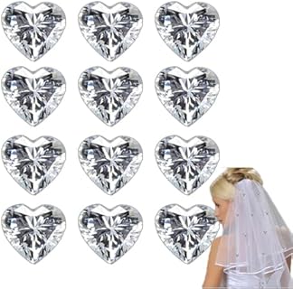12Pcs Heart Veil Dress Weights for Wedding Bride, Cubic Zirconia Bridal Hijab Magnets, 8mm Magnetic Diamonds Decorations for Cathedral Wedding Veil, Dainty Magnetic Earrings Gifts for Bridemaids