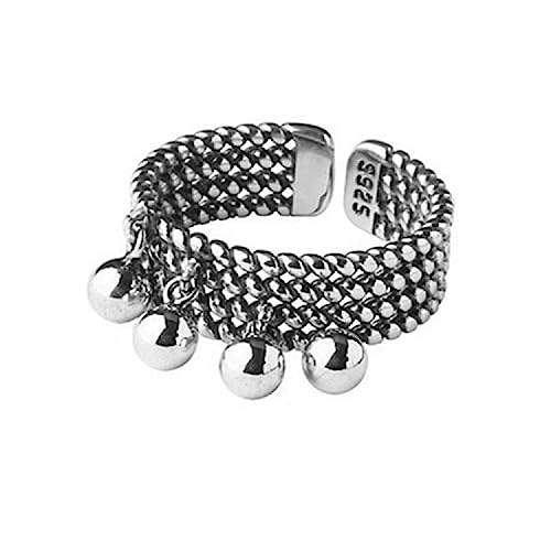 Vintage 925 Sterling Silver Open Ring Beads Tassel Multi-Layer Woven Ring Handmade Polishing Dainty Ring Jewelry Comfort Fit Cute Charms Dangle Jewelry Christmas BFF Gift