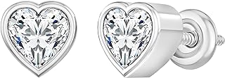 ALLORYA 1/2 ctw Heart Cut Lab Grown White Diamond Solitaire Bezel Set Stud Earrings for Women in 925 Sterling Silver