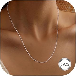 CASSIECA Collier en Argent 925 avec Fermoir Crochet et Plaqué Or Blanc, Largeur de 1.5mm et Longueur de 46cm. Idéal pour les Femmes et les Filles à Offrir en Cadeau