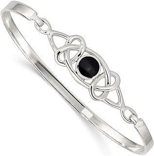 925 Sterling Silver Polished Black Simulated Onyx Flexible Cuff Stackable Bangle Bracelet Jewelry Gifts for Women
