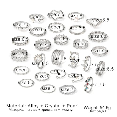 KISS WIFE Gold Silver Stackable Knuckle Rings Set for Women Girls, Boho Trendy Dainty Cute Sparkling Aesthetic Midi Rings Pack,Crystal Rhinestone Pearl Costume Jewelry, Christmas Gifts for Teen Girls
