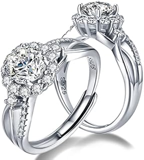 Atylyk 1 Carat Moissanite Adjustable Engagement Ring Wedding Promise 925 Sterling Silver Solitaire Rings for Women (Flower Ring)