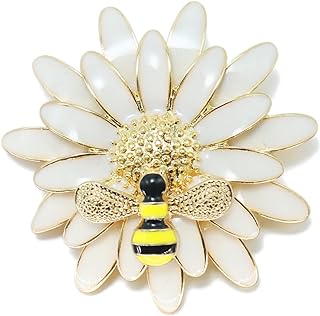 Dazzling Rhinestone-Encrusted Enamel Daisy Flower and Honey Bee Brooch Pin with Secure Alloy Clasp - Women's Chic Alloy Steel Shirt/Coat Accessory