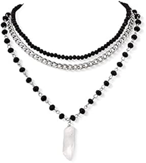 Sacina Gothic Boho Layered Black Crystal Necklace with Cable Chain, Ideal Jewelry Gift for Stylish Women, Stunning Gothic Design