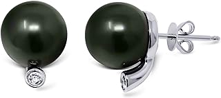 KOKAV 14K White Gold Tahitian Pearl and Diamond Stud Earrings with Push Back for Women - Classic Design