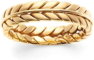 Yellow Gold Wheat Braid Wedding Ring - 6mm Handmade Beautifully Crafted Gold Wedding Ring for Couple - Yellow Gold Wheat Braided - Free Customized Engraving