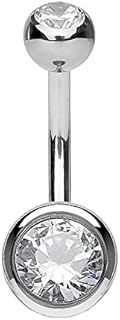 Fifth Cue 14G Titanium Internally Threaded Naval Belly Ring with Double Cubic-Zirconia Gems for Stylish Wear, Petite Size