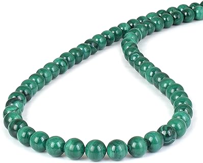 – 6MM Genuine Malachite Smooth Round Healing Crystal Bead Necklace For Protection Balance Gemstone Handmade Beaded Jewelry For Daily Use (45 CM)