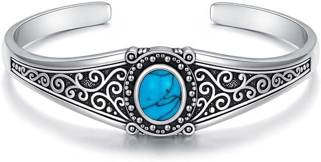 925 Sterling Silver Native American Jewelry Turquoise Bracelet Cuff for Women Men Adjustable Boho Bangle Handmade Gift 6.5 7 7.5 Inch