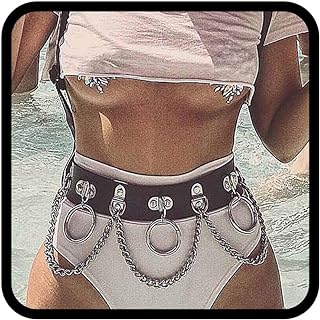 Victray Punk Waist Chain Belt Leather Body Chains Rave Body Jewelry Accessories for Women and Girls (Black)