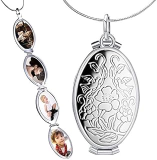 Nanafast Expanding Photo Locket Necklace Pendant 4 Pictures Chain Necklaces Memorial Gifts for Women Girls