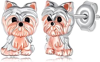 Push Back Yorkie Charm Bracelet in Sterling Silver for Women and Girls - Dog Lover Stud Design