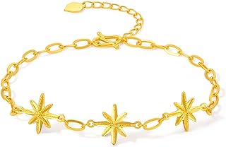 Lobster Claw Clasp 24k Gold Charm Bracelet | Link Chain | Goldstone | For Women | Star & Moon Design