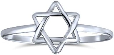 Star of David Rhodium-Plated Sterling Silver Ring for Women and Teens - Jewish Wedding Ring Tradition with Plain Gem - Delicate 1MM Midi Ring Perfect for Bat Mitzvahs and Hanukkah