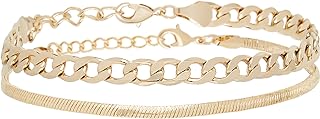 Nautica 14K Gold Plated Brass Anklet - Double Row Layered Chain Anklet for Women