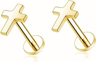 Top Cross Faith Labret Cartilage Helix Stud Earrings Stainless Steel Tragus Nose Studs Earring Monroe Lip Rings Bar 6mm 8mm Medusa Piercing Body Jewelry Gifts for Women Girls Men 16G