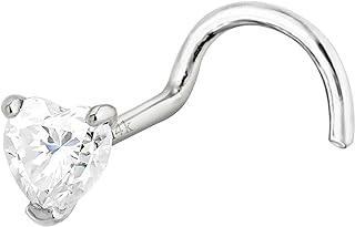 Jewelry Avalanche 22G Solid 14K White Gold 0.10 ctw Moissanite Heart Nose Screw Nose Stud - Cork Screw Nose Ring Stud - April Birthstone Nose Stud NSWG-HRT