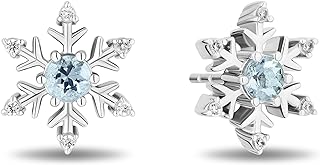 Jewelili Enchanted Disney Fine Jewelry Sterling Silver with 1/10 CTTW Diamond Elsa Snowflake Earrings