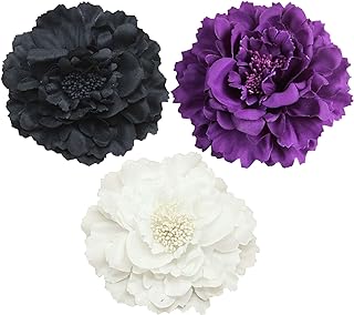 Koolgil Women's Bohemia Peony Flowers Hairpin Hair Clip Flower Brooch for Travel Party Festivals (Black Dark Purple White)