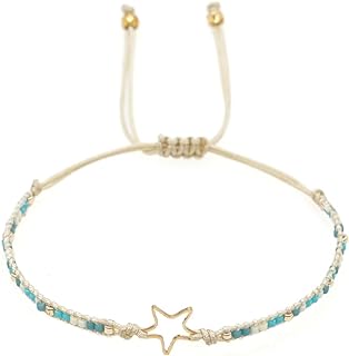 Handmade Gold Star Boho Beaded Friendship Strand Bracelets for Women Girls Charm Adjustable Couples String Rope Braided Bohemia Seed Beads Bracelet Fashion Jewelry Gift