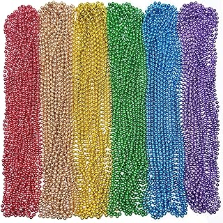 Pride Bead Necklaces, 60-Pack, Metallic Colored Plastic Rainbow Beads, 10 Necklaces per Color, 30.4 Inches Long, Durable Pride Parade Accessories for LGBTQ Community