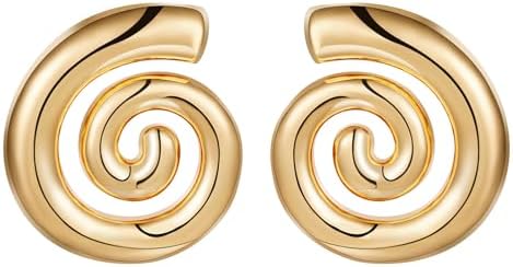 Stylish Apsvo Spiral Hoop Earrings for Women with Push Back - Gold/Silver Brass Chunky Statement Jewelry