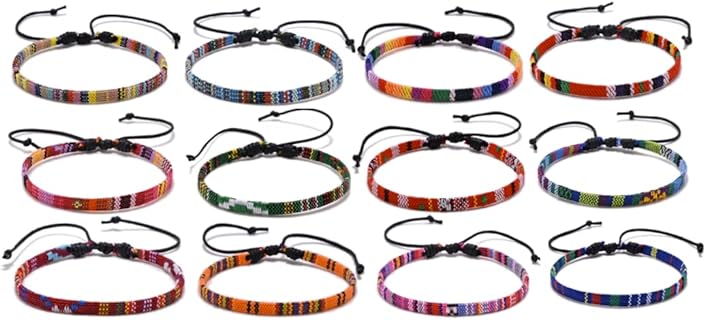 Boho Surfer Rasta Bead Bracelet Set for Women & Men with Rope and Cord Chains- Adjustable, Waterproof, and Handmade Festival Jewelry Accessory