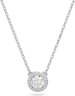 Swarovski Angelic Rhodium-Plated Pendant Necklace with Circle Clear Cubic Zirconia Crystal & Spring Ring Clasp on a Durable Cable Chain
