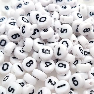 200+ YuSheng Round Acrylic Beads - 4x7mm Mixed Numbers for DIY Jewelry Crafting in White, Ideal for Bracelets, Necklaces & Key Chains