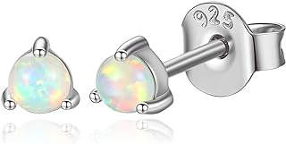 Elegant Women's 14K Gold Plated Sterling Silver Round White Opal Stud Earrings with Push Back Design