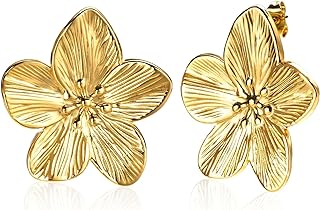 Women's Christmas Stainless Steel Gold-Plated Stud Earrings with Push Back Closure Design - Hypoallergenic Large Personality Studs Gift for Her, Girlfriend, Sister