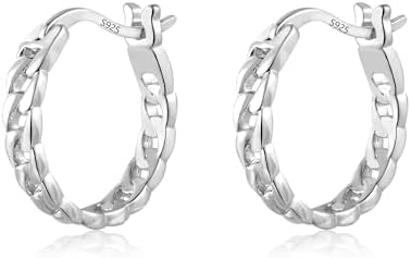 Link Chain Hoop Earrings for Women Sterling Silver Link Hoop Earrings Hypoallergenic Chain Hoop Earrings for Girls