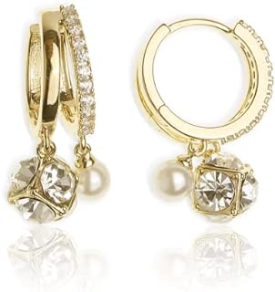 Sonateomber Double Circle Small Diamond Hoop Cartilage Earrings for Women - Sparkly Cubic Zirconia Rhinestone Huggie Snowflake/Pearl/Star Moon/Cube Drop Dangle Earring Valentines Gift