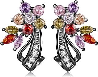 Push-Back, Rose-Gold Plated, Rhinestone Flower Stud Earrings with Multicolor Cubic Zirconia for Women