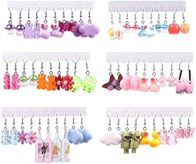 30 Pairs Weird Cute Funny Kawaii Earrings Including Gummy Bear Duck Mushroom Flowers Dangle Earrings for Women Girls