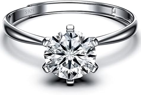 Moissanite Wedding Engagement Rings for Women, 1 Carat Adjustable Wedding Jewelry for Bride 925 Sterling Silver with 18K White Gold Plated Band Promise Ring for Her D Color VVS1 Gift Boxed