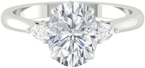 Three Stone Oval Moissanite Engagement Ring in White Gold for Women with Classic Design