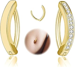SHINYY Women's 2 Piece Surgical Steel Belly Button Rings with Cubic Zirconia Stone - Hypoallergenic Navel Clicker Body Piercing Jewelry