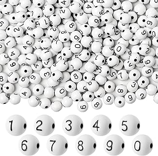 1000pcs White Acrylic Number Beads Round Number Pony Beads 8mm Number Circle Beads 0-9 Mixed Plastic Number Beads Bulk Number Loose Beads for Bracelets Jewelry Making