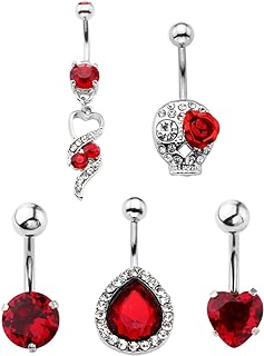 Jovivi 5pcs 14G Stainless Steel Belly Button Rings Dangle Bar Jewelry Set, with Gift Box