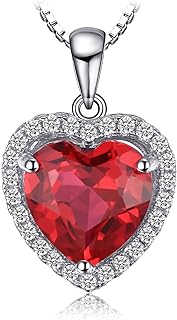JewelryPalace Heart Of Ocean 3.9ct Created Red Ruby Halo Pendant Necklace for Women, Love Forever 14k White Yellow Rose Gold Plated 925 Sterling Silver Gemstone Jewelry Sets, 18 Inches Chain